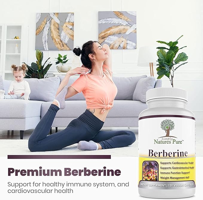 Simply Natures Pure Premium Berberine HCl 500mg - 120 Capsules - Cardiovascular Gastrointestinal Immune Support - Chromium Cinnamon (Pack of 3)