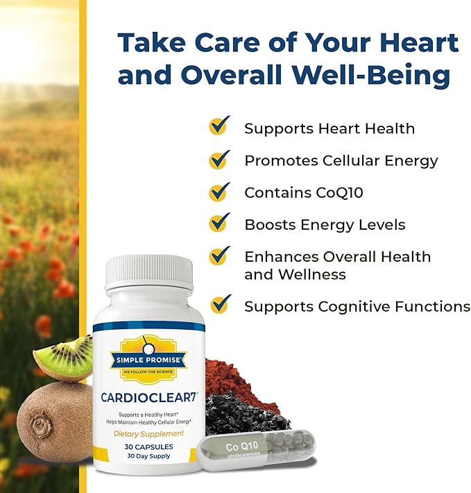 Simple Promise Cardio Clear 7 - Heart Health Supplements - Maintain Cellular Energy - Contains Coq 10, 30 Day Supply