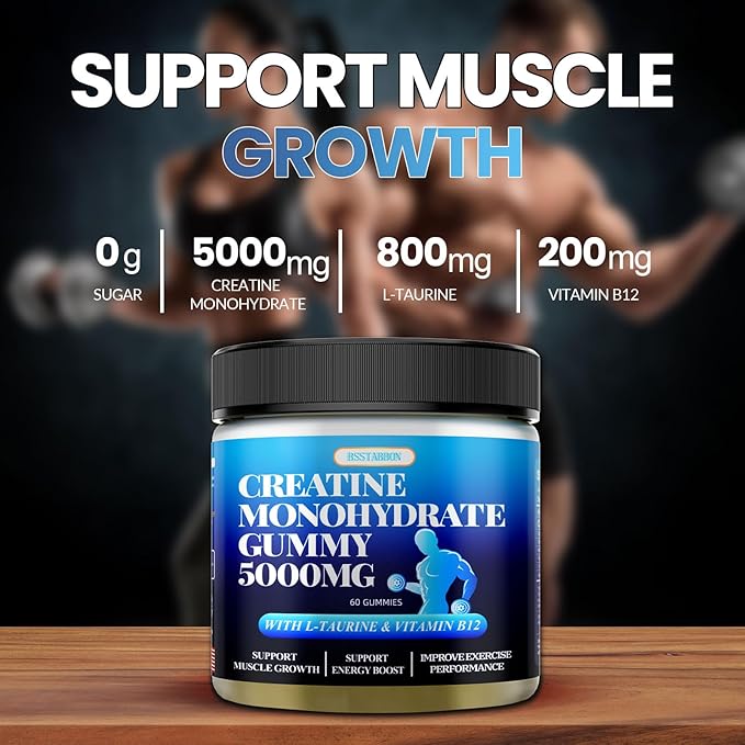 Creatine Monohydrate Gummies 5000mg with L-Taurine B12 Per 60 Count