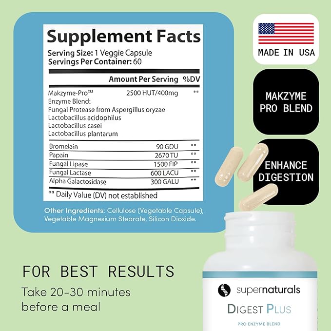 Digest Plus, Gut Health for Men, Digestion Supplement, Digestive Enzymes, Gut Health for Women, Gas & Bloating Relief, Premium Gut Health Supplement, 60 Caps