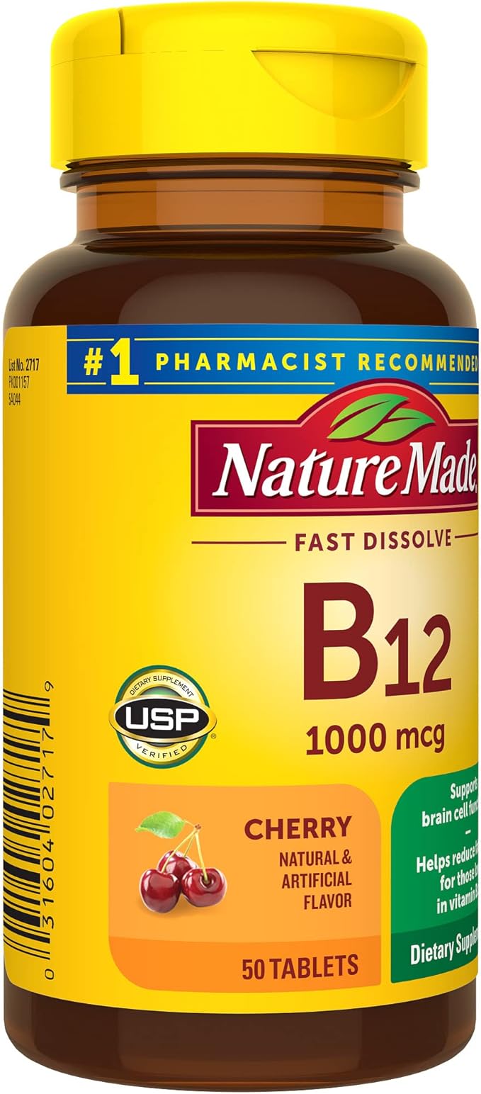 Nature Made Vitamin B12 1000 mcg, Easy to Take Sublingual B12 for Energy Metabolism Support, 50 Sugar Free Fast Dissolve Tablets, 50 Day Supply