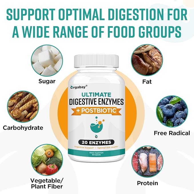 Digestive Enzymes 1000mg with Postbiotics, 20 240 Veggie
