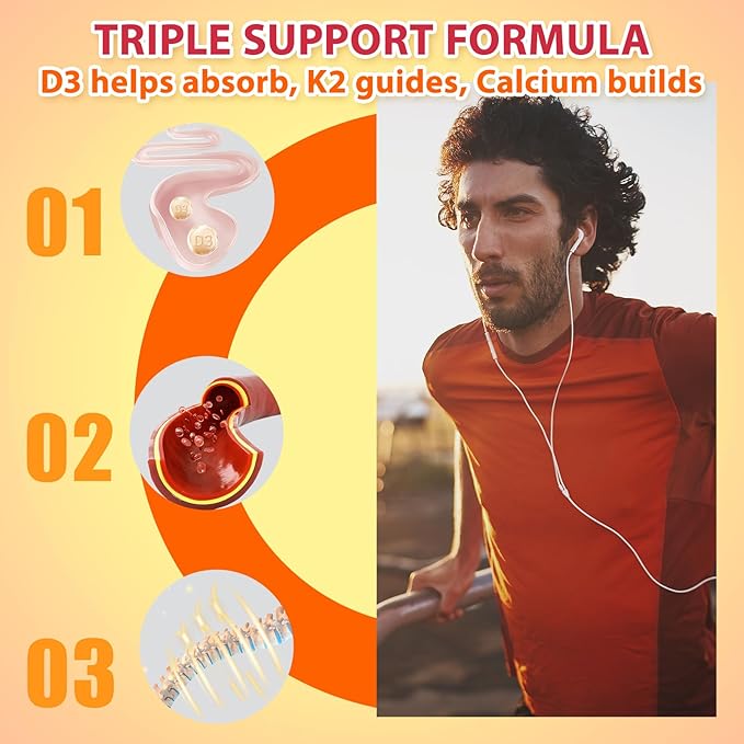Vitamin D3 K2 Gummies with Calcium, Sugar Free Vitamins Gummies, 2000 IU D3 & 200 mcg K2 & 200 mg Calcium, Supports Healthy Bone, Immune Health Supplement, Gluten Free, GMO Free