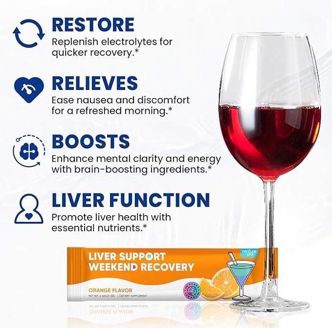 Venture Pal Liver Cleanse Detox & Repair, Liver Support with Milk Thistle + Ginger & Turmeric + L-Theanine + 5 Vitamins & 7 Electrolytes, Rapid Rehydration & Weekend Recovery Powder Packets, 12 Sticks