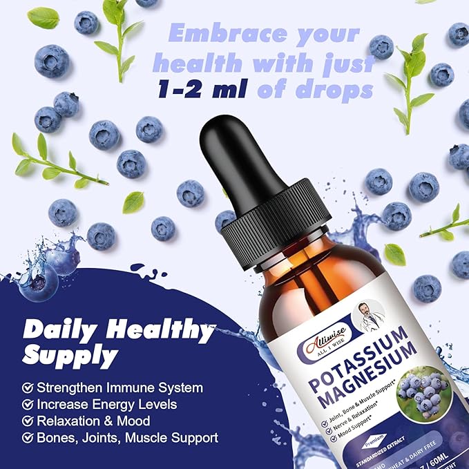 2 Pack Potassium Magnesium Supplement Liquid 500mg & 99mg Plus D3, Zinc 4 Fl