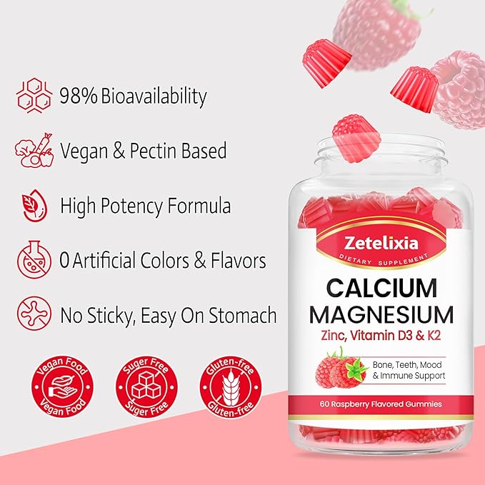Sugar Free Calcium Gummies for Women D3 & K2, Calcium 120 Count