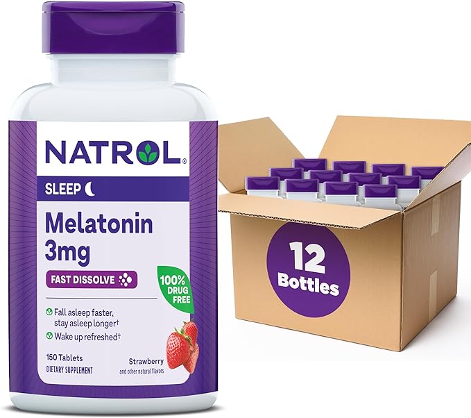 Natrol Melatonin 3mg, Strawberry-Flavored Dietary Supplement 150 Fast-Dissolve 150 Day 12)