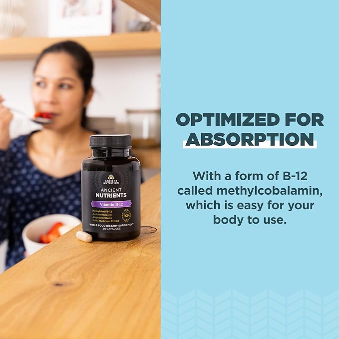 Vitamin B12 Supplement by Ancient Nutrition, 30 Capsules