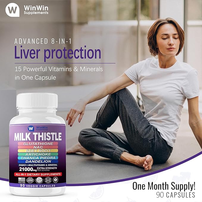 Milk Thistle Supplement 15000mg Organic Artichoke D3&K2 vitamins (29-IN-1)Made In