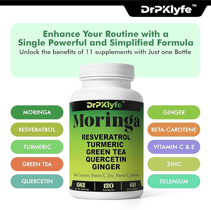 Moringa, Resveratrol, Turmeric,Green Tea, Quercetin and 1562 mg
