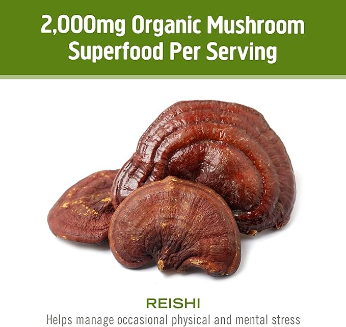 OM Mushroom Superfood Reishi Mushroom Capsules Supplement, Promotes Stress & Immune Support, 90 Count, 30 Days Supply