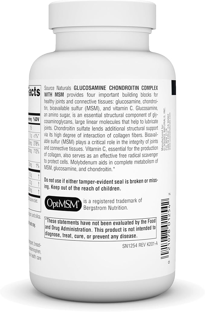 Source Naturals Glucosamine Chondroitin Complex With MSM 120 Tablets