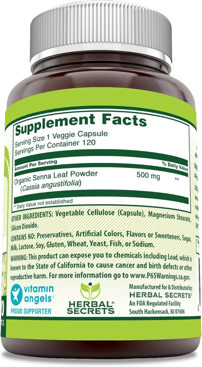 Herbal Secrets Senna Supplement 500 Mg 120 Veggie