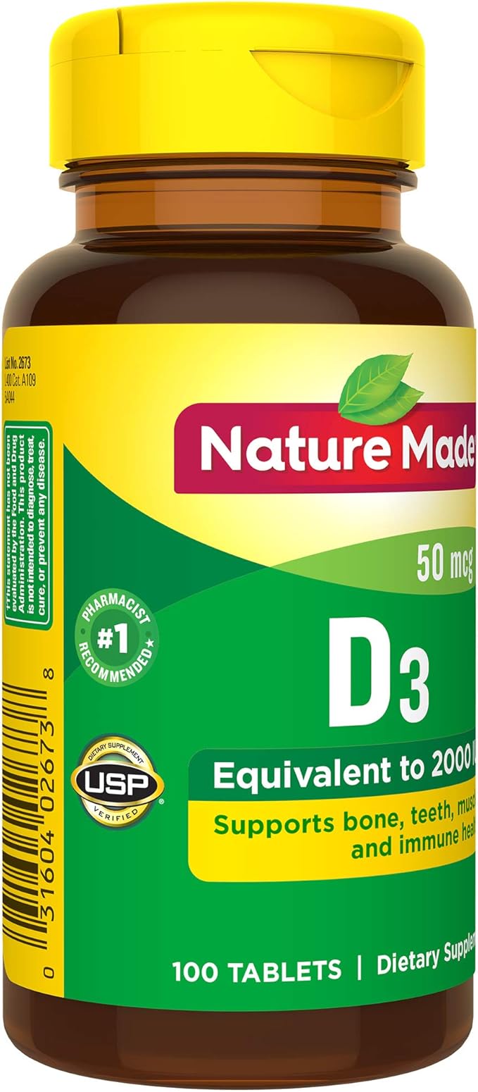 Nature Made Vitamin D3 2000 IU (50 mcg), 100 Tablets, 100 Day