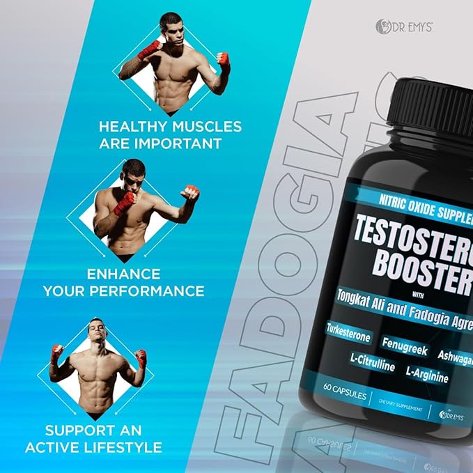 Dr. Emy's (2 Pack Testosterone Booster-Tongkat Ali Fadogia Agrestis Nitric Oxide Ashwagandha Supplement for Men with L Arginine Citrulline Fenugreek - Turkesterone Pre Workout Pump (120 Capsules)