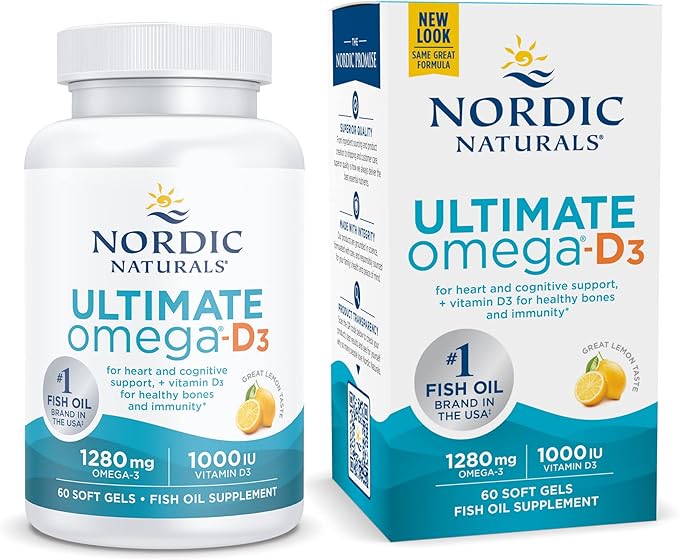 Nordic Naturals Ultimate Omega-D3, Lemon Flavor 60 Soft 1280 mg Omega-3 + 1000 IU D3 - Omega-3 Fish 30 Servings