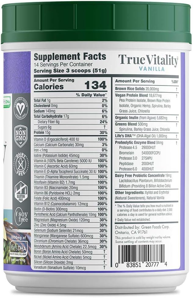Green Foods True Vitality Plant Protein 25.2 oz