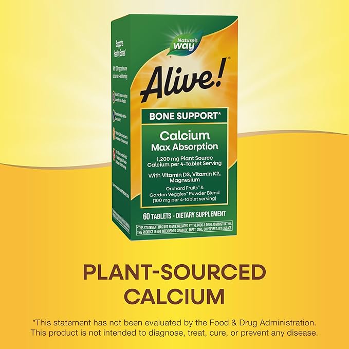 Nature's Way Alive! Calcium Max Absorption, D3 & K2, Magnesium, 60 Tablets