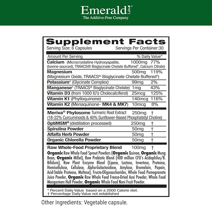 EMERALD LABS Osteo Bone Health D3, K2, K2, Calcium, 180 Vegetable