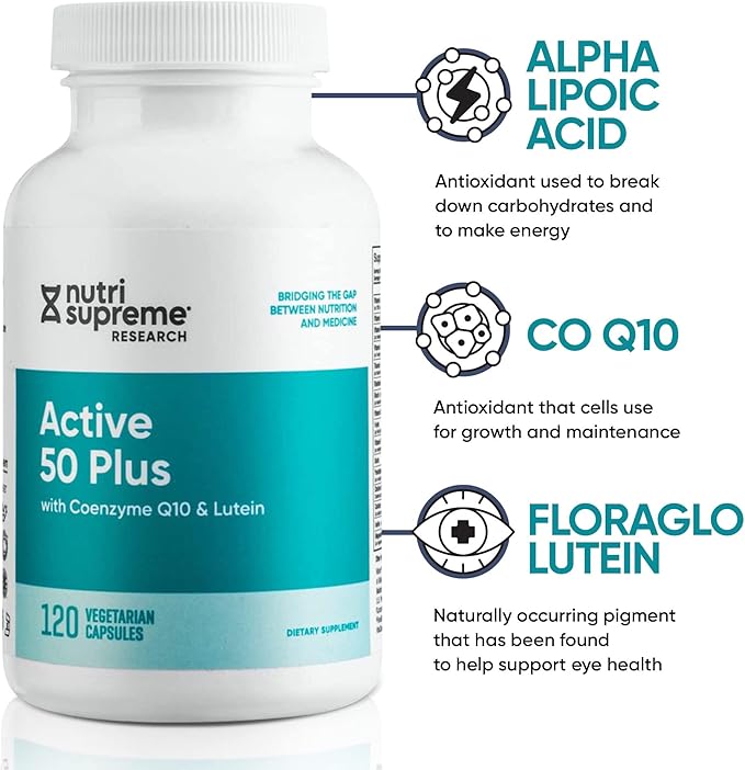 Nutri Supreme Active 50 Plus, CoQ10, Lutein, ALA, and Turmeric, Advanced Formula for Healthy Aging and Vitality, 120 Vegetable Capsules