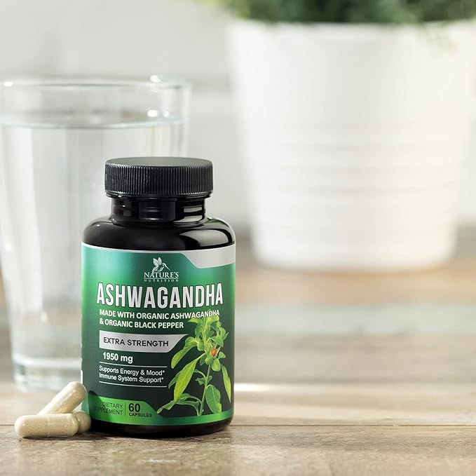 Nature's Nutrition Organic Ashwagandha Capsules Extra 1950mg - 60 Capsules