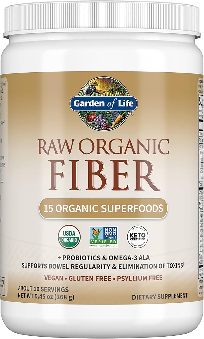 Garden of Life Fiber Supplement, Raw 10 Servings, 15 Organic Omega-3 ALA, 4g Soluble 5g Insoluble