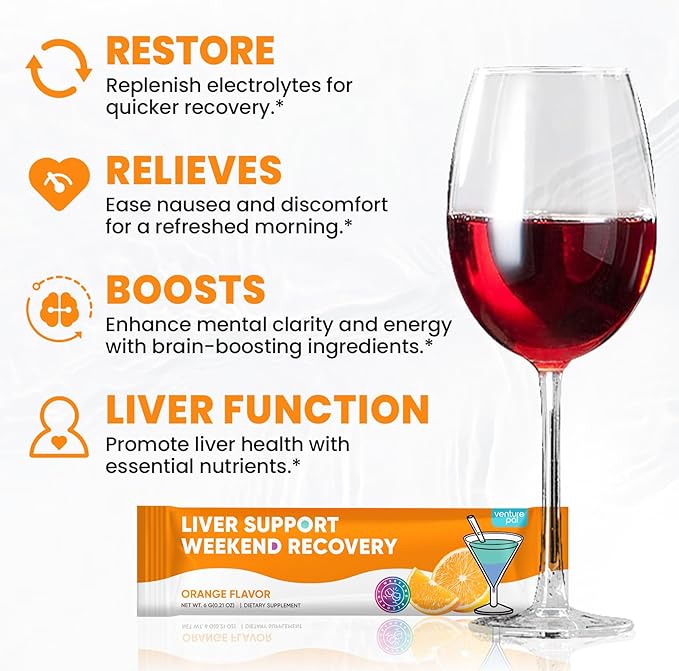 Venture Pal Liver Cleanse Detox & Repair, Liver Support with Milk Thistle + Ginger & Turmeric + L-Theanine + 5 Vitamins & 7 Electrolytes, Rapid Rehydration & Weekend Recovery Powder Packets, 12 Sticks