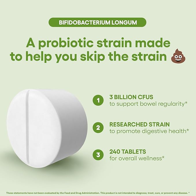 Bifidobacterium Longum Probiotic Supplement 240 Tablets 3 Billion CFU Probiotics for Men & Women Supports Intestinal Digestive & Gut Health Made in The USA (240, Bifidobacterium Longum)