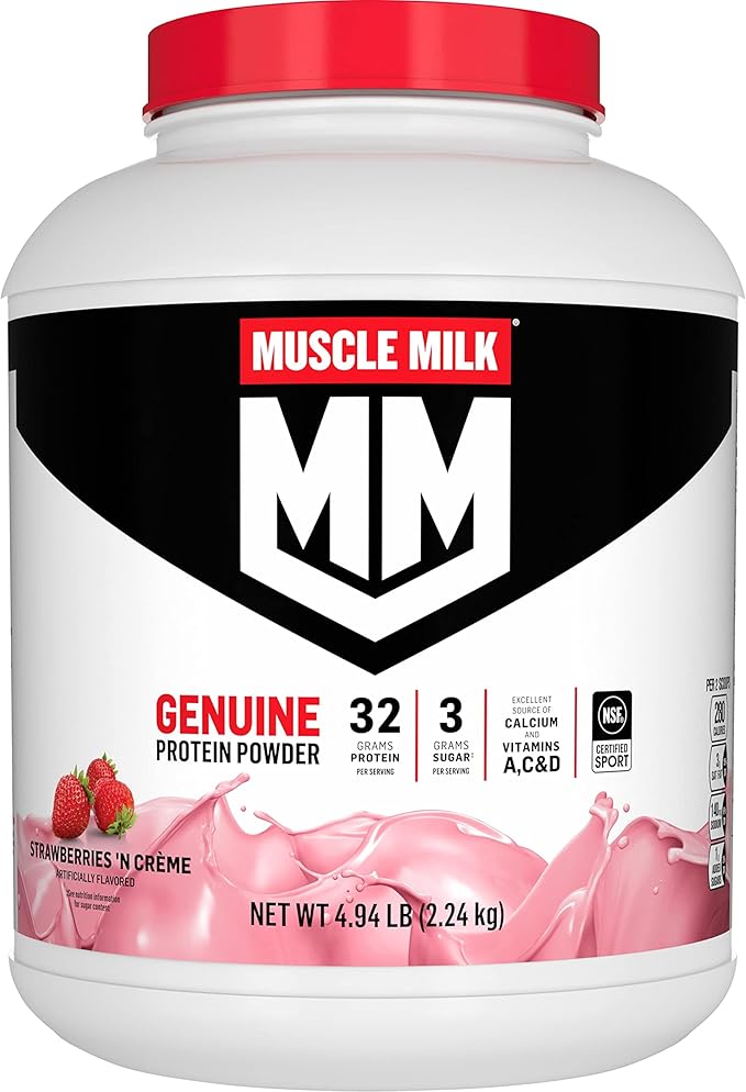 Muscle Milk Genuine Protein Powder, Strawberries 32g Protein, 4.94 Pound