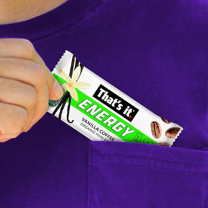 That’s it. Organic Energy Coffee Mini Bars - (6 each of Vanilla, Mocha, Double Espresso) Grab and Go, No Added Sugars, Non-GMO, Caffeine Power Snack, Kosher, Allergy Friendly (Variety - 18 Count)