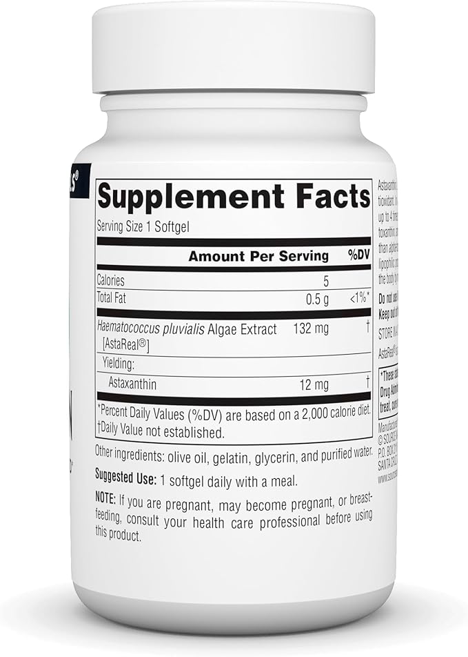 Source Naturals Astaxanthin, Antioxidant Carotenoid, 12mg 60 Softgels