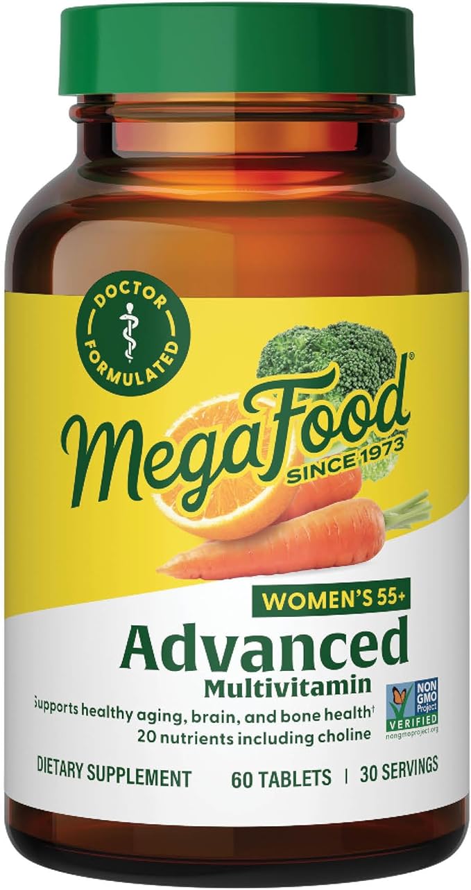 MegaFood Women's 55+ Advanced Multivitamin for Women D3, Vitamin B12, Biotin 60 Tabs (30 Servings)