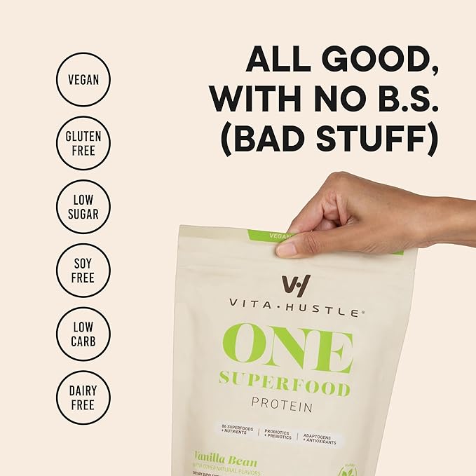 VitaHustle ONE Superfood Protein All-in-One Nutrition 20g Vanilla 86 Superfoods, 15 Servings