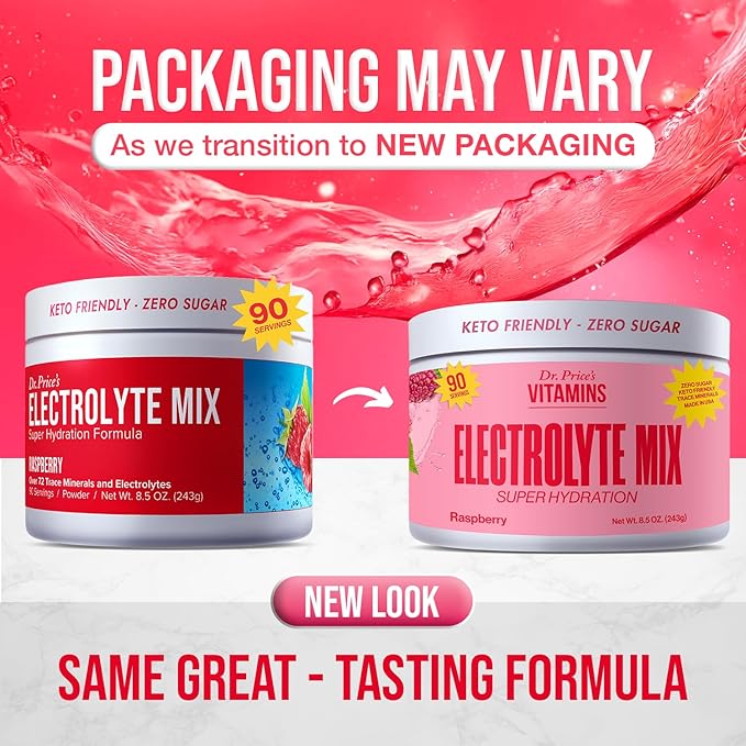 Dr. Price Electrolytes Powder No Sugar - Electrolyte Mix - Hydration Drink - Keto Electrolytes - Fasting Electrolytes - Water Enhancer, Non-GMO, Gluten Free, Sports Drink - 90 Servings - Raspberry