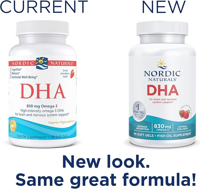 Nordic Naturals DHA, Strawberry 90 Soft 830 mg Omega-3 - 45 Servings