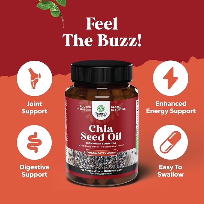 Chia Seed Oil Extract Capsules - Plant Based Omega 3 6 9 Supplement and Daily Fiber Capsules for Adults Digestive Support Immunity and Heart Health - Omega 3 Fatty Acids Supplement for Men and Women