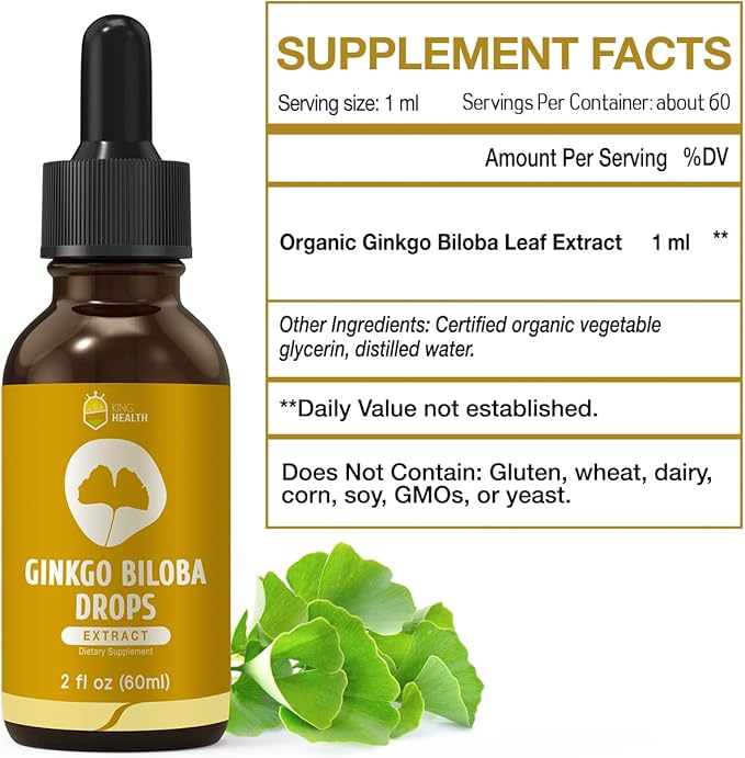 Ginkgo Biloba Liquid Extract, Organic Ginkgo 98% Absorption, 2 fl