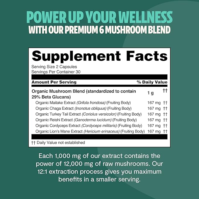 FreshCap Ultimate Mushroom Supplement 12,000mg - Mushroom Complex Capsules, Organic Mushrooms Supplement, Mushroom Extract, Ayurveda Mushroom Blend Nootropic (60 Capsules)