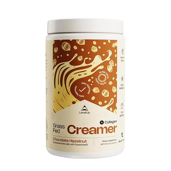 LevelUp Creamer, with Energizing MCT Oil and Collagen Peptides, Keto Coffee Creamer, Supports Natural Energy & Ketone Production - Chocolate Hazelnut, 11 oz