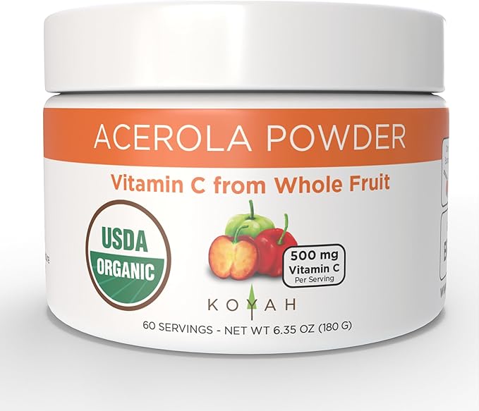 KOYAH - Organic Acerola Powder: Freeze-dried, 100% Pure, 500 mg 60 Servings,