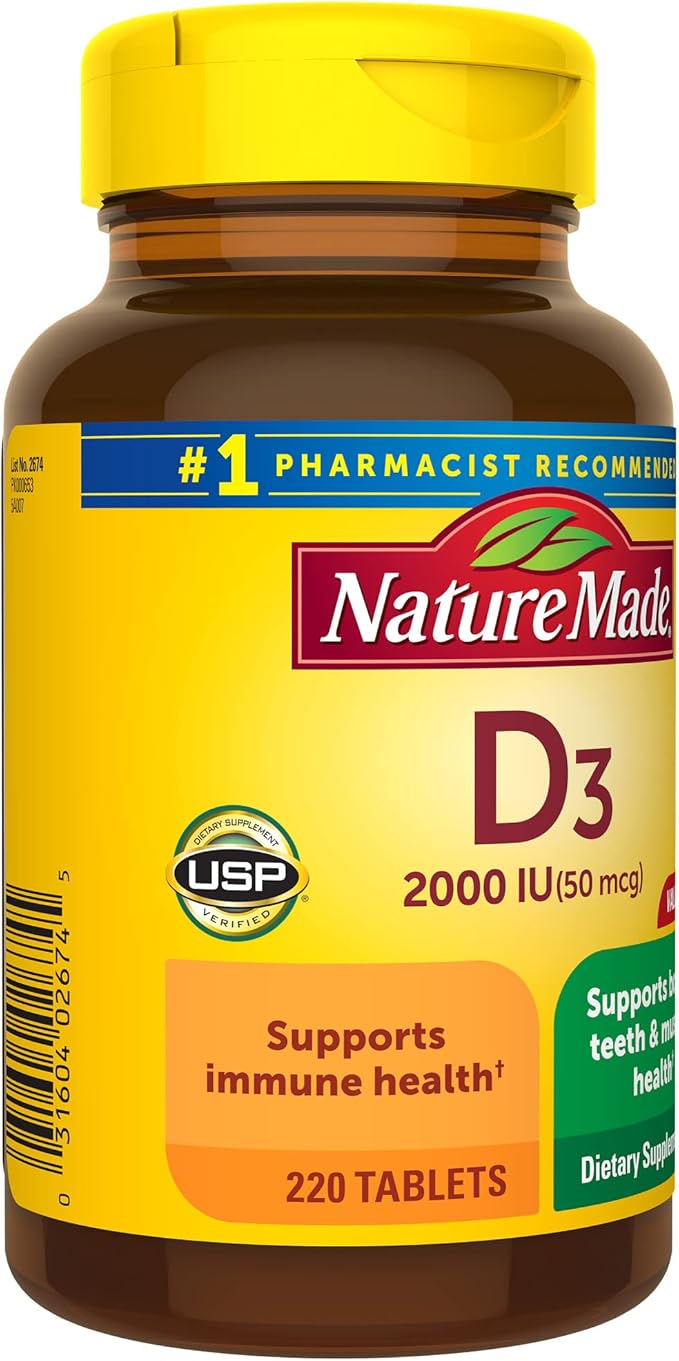 Nature Made Vitamin D3 2000 IU (50 mcg), 220 Tablets, 220 Day