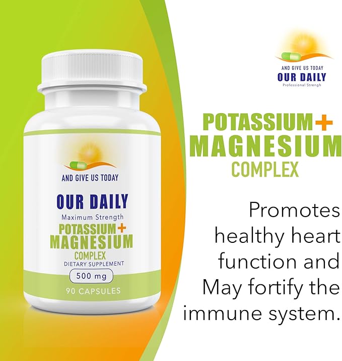 Our Daily Vites Potassium Magnesium Supplement 500mg - Powerful Magnesium Potassium Supplement with 5 Forms of Magnesium for Muscle Recovery, Leg Cramps, Gluten-Free Non-GMO - 90 Caps
