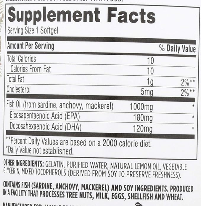 365 by Whole Foods Market, Omega 3 Lemon 180 Softgels