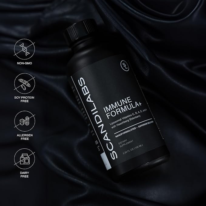 Immune Formula+ 7-in-1 Liposomal Wellness Blend with Powerful Antioxidants, Vitamins C, D, A, E, K1, K2, and Elderberry | Vegan | Gluten Free | Non-GMO | CGMP Certified