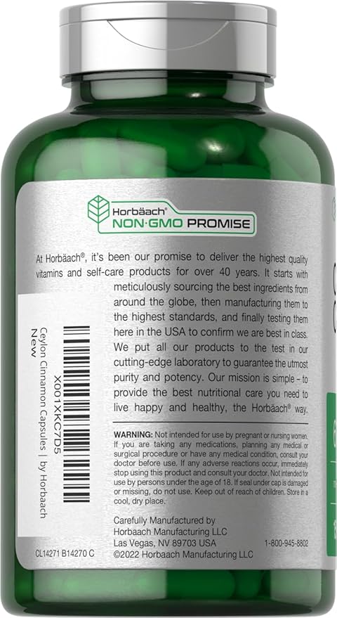 Horbaach Ceylon Cinnamon Capsules | 6000 mg | 150 Count | Non-GMO & Gluten Free Supplement