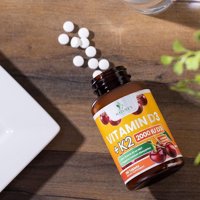 Vitamin D3 K2 as MK-7 2000iu of D3 & 75mcg K2, K2, Vitamin K2 D3 D3 Bone 180 Chewable
