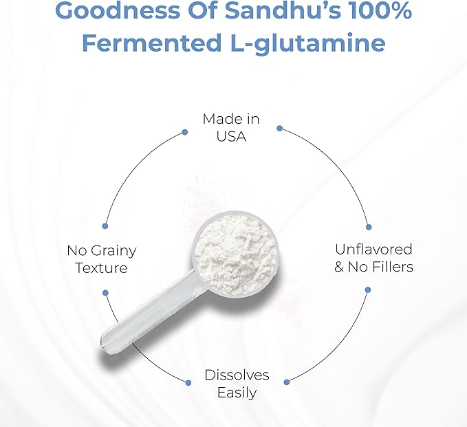 Sandhu's L-Glutamine Powder 100 Servings, 500 Gram, 17.6 Oz., 3 Months