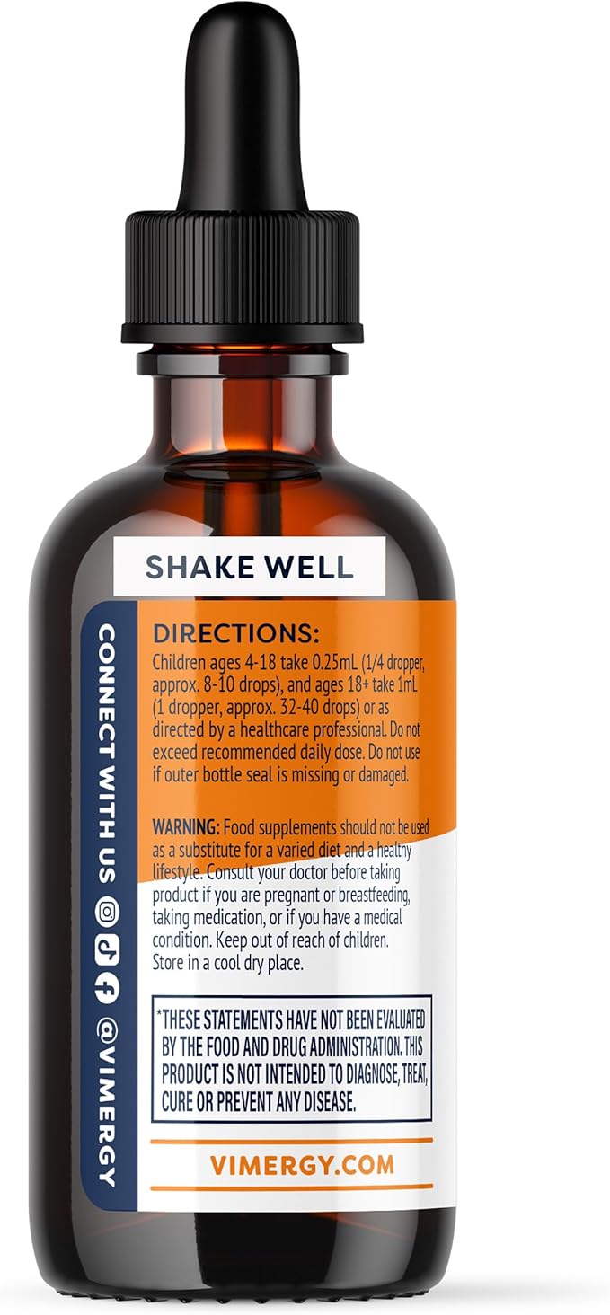 Vimergy Brain Body Recharge - Liquid Coq10 with Vitamin D3 & K2 (Coenzyme Q10 45mg, D3 1000IU, K2 180mcg) Co q 10 Supplement for Women, Men & Kids - Fights Fatigue – 55mL