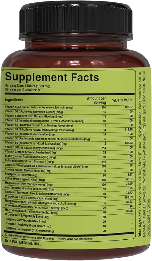 Pure Nutrition Whole Food Multivitamins 1500mg. All 90 Tablets 3 Months