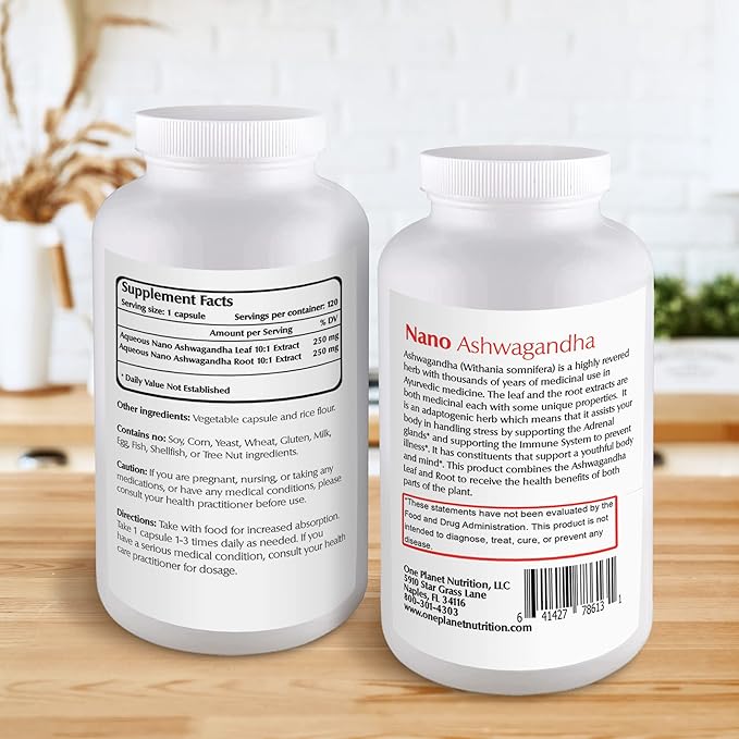 Nano Ashwagandha, 500 mg Ashwagandha Leaf 120 Capsules